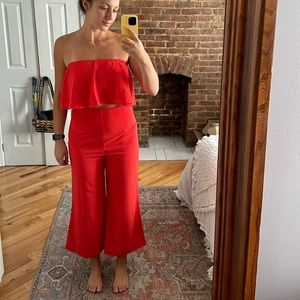 Revolve Super Down Red Crop Top & Pant Set